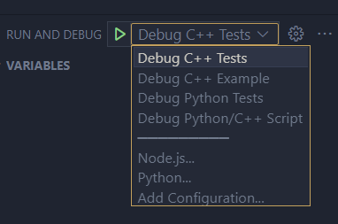 Options in Run and Debug in Visual Studio Code